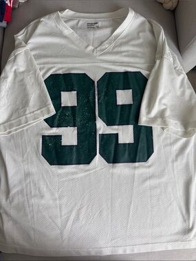 White Mesh Jersey Shirt with Dark Green '99' Print